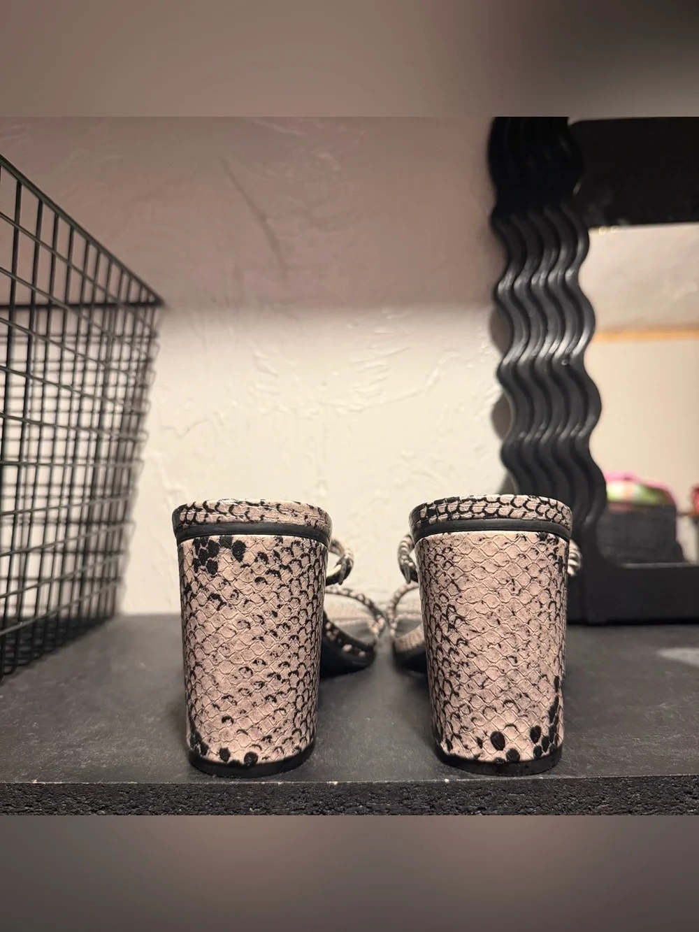 a new day Beige and Black Snake-Print Block Heel Slides